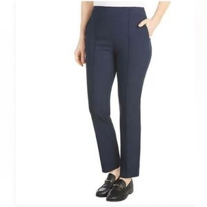 Hilary Radley High Rise Tummy Control Pintuck Pull-On Slim Dress Pants, Navy, M